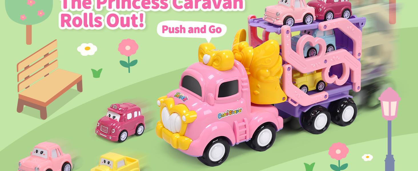 Cute Stone Princess Truck Toys Set with 31.5 in Extra Long Track Slide 3 Layer Foldable Transport Carrier Vehicle Light & Sound for Little Girls, Valentine's Day gift Cute Stone Princess Truck Toys Set with 31.5 in Extra Long Track Slide 3 Layer Foldable Transport Carrier Vehicle Light & Sound for Little Girls, Valentine's Day gift