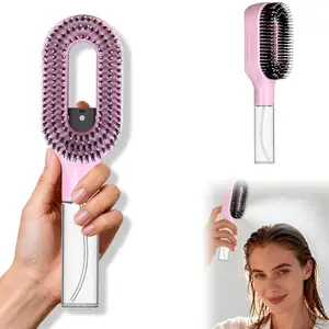 Two-in-One Knot-Free Brush with Built in Spray, Suitable for Dry and Wet Use on Curly, Wavy, and Straight Hair | Anti-Tangle, Frizz-Fighting Hair Brush with 50ml Water Capacity (Pink)