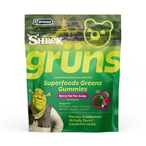 Shrek x Grüns Berry Far Far Away Superfood Greens Gummies (Limited Edition): Comprehensive nutrition with 60+ ingredients: 21 Vitamins and Minerals, 6g Prebiotic Fiber, Adaptogens, Raspberry Blueberry Flavor, Gluten Free, Vegan, Third Party Tested