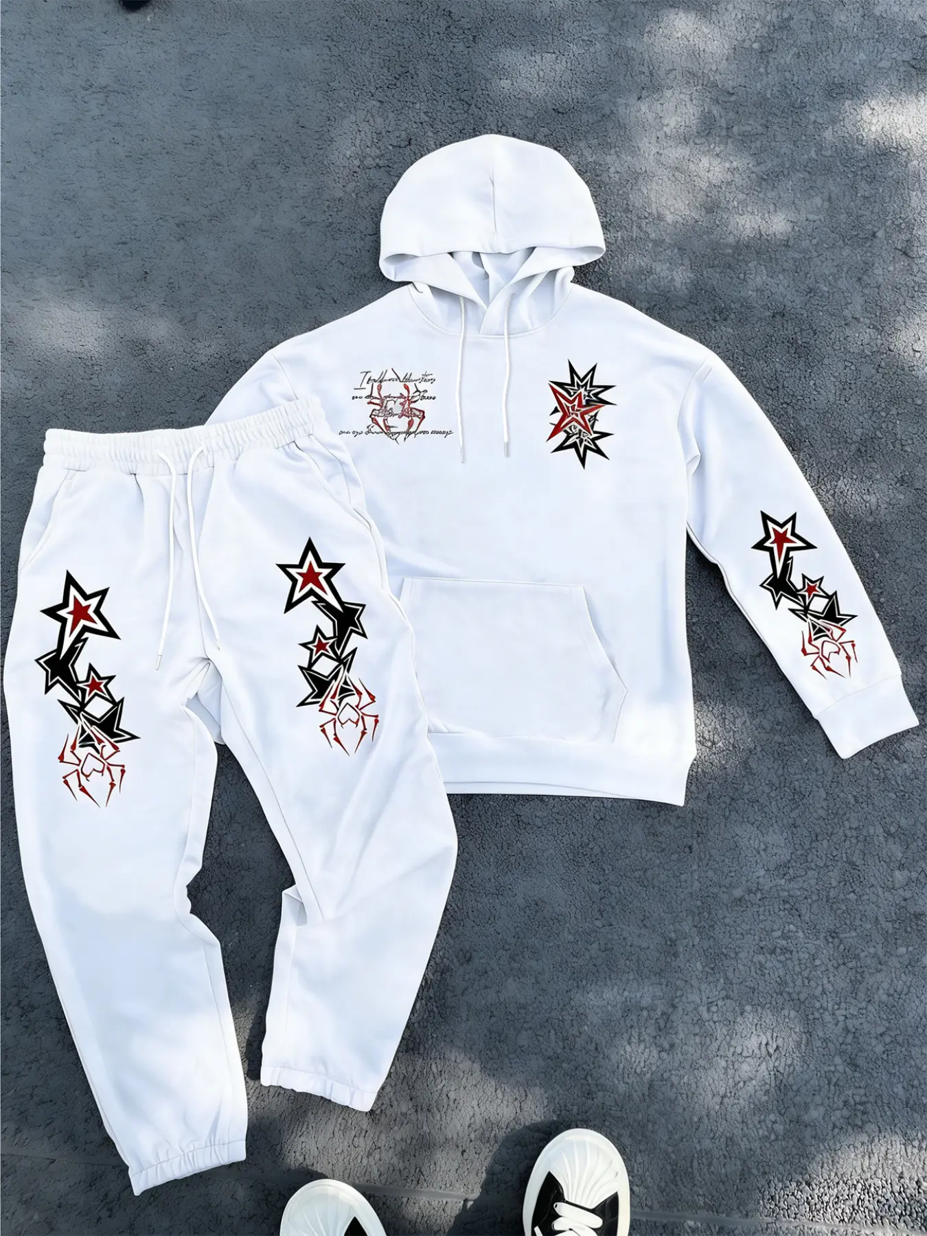 Men's Fall Winter Spider Print Hoodie Set, Loose Shoulder Cut, Jogger Pants, Casual Fitted Style, Comfortable and Relaxed Fit