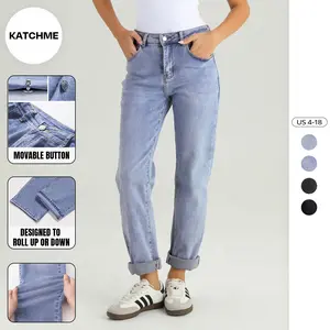 KatchMe Women's Street Mid-Rise Tapered Jeans, Cozy Fall Outfits for Women Lady, Chic Women's Bottom, Leisure Denim Trousers, Street Womenswear