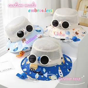Kids Personalized Embroidered Name Hat Adjustable Windproof Drawstring Breathable Beach Outdoor Travel Hat
