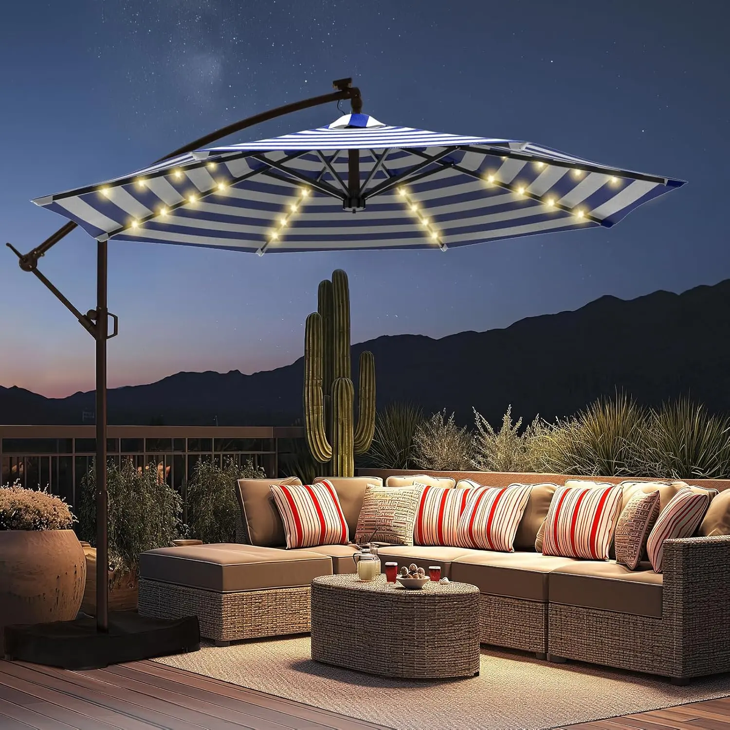 Solar LED Lamp Beads-blue/white stripes-with Base