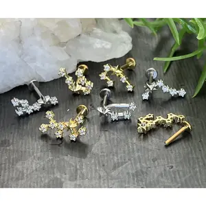 1 Piece Stunning CZ Gem Zodiac Constellation Internally Threaded Labret Monroe Stud -16g- Wearable Diameter  8mm