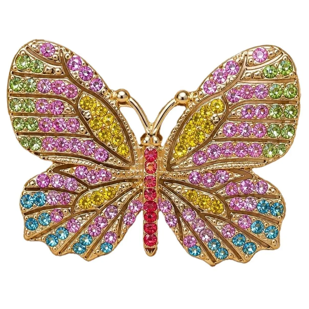 Rainbow Butterfly Brooch, Gold-Tone Butterfly Pin with Multicolor Rhinestone-Style Accents