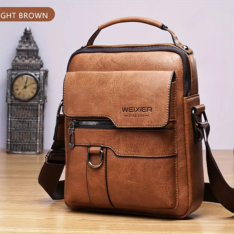 Mens Leather Crossbody Bag Shoulder Bag Retro Handbag Business Bag Casual Mens Leather Bag Briefcase Holiday Gift Large Capacity Multi Compa