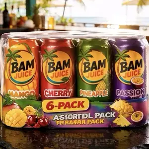 BAM Juice 6-Pack Assorted Flavors - Mango, Cherry, Pineapple, Passion Fruit - Refreshing Beverages in Convenient Cans