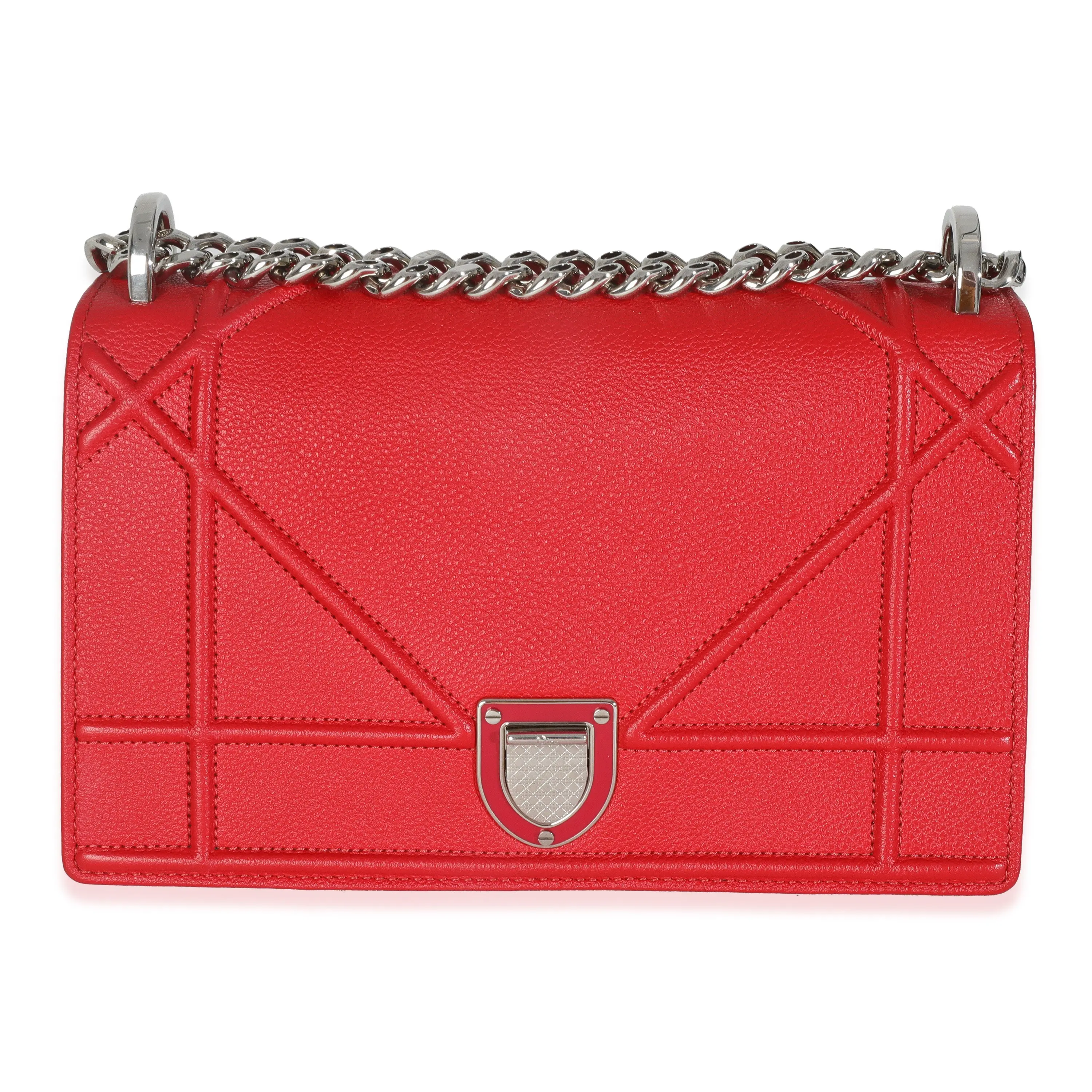Pre-owned Leather Shoulder Bags Red Grained Calfskin Small Diorama Flap Bag