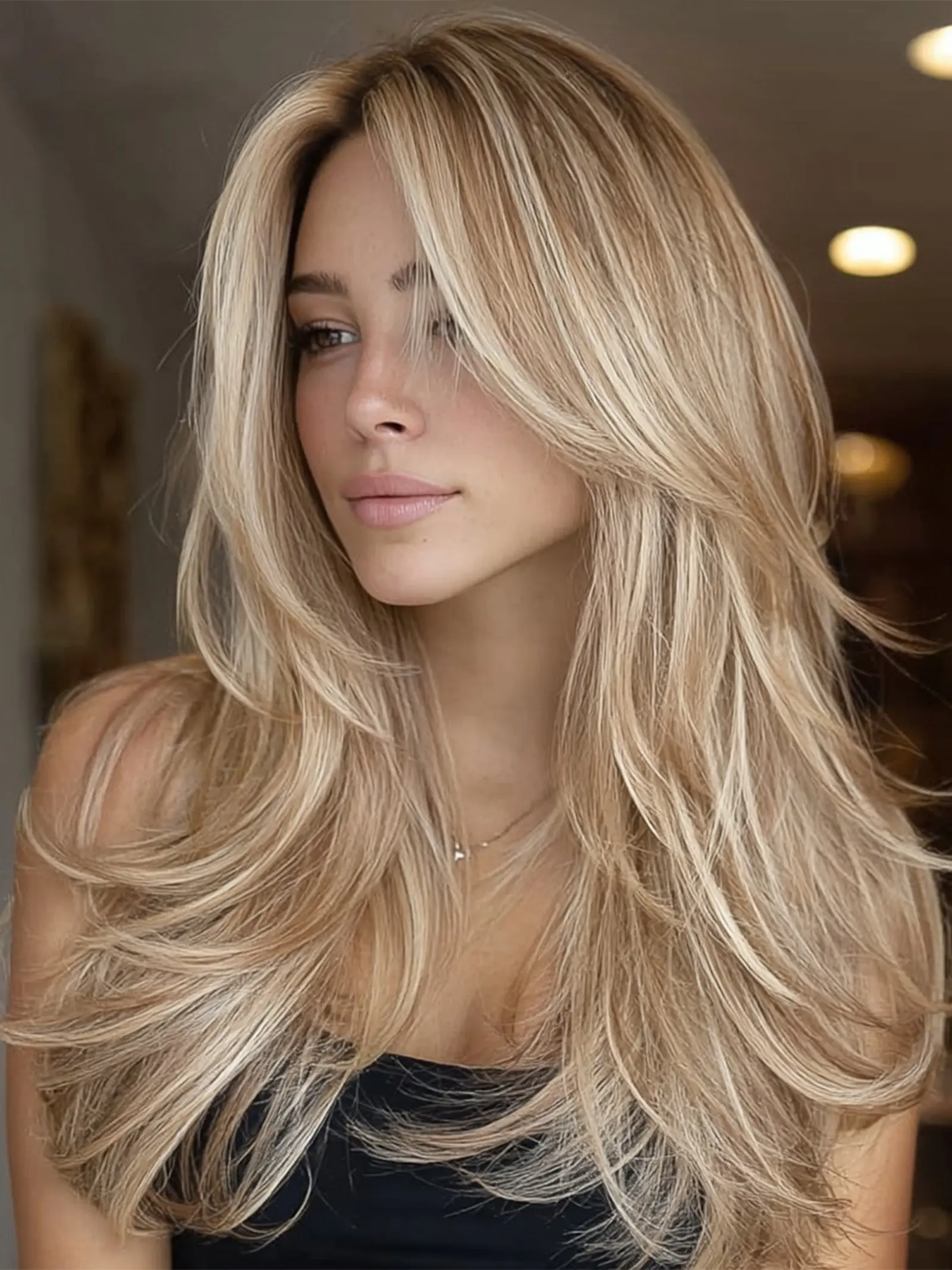 24 Inch Gradient Platinum Straight Hair Wig with Bangs, Synthetic Material, Natural Look, High Quality, Versatile Style for Women, Natural Looking Wig, Synthetic Hair Wigs