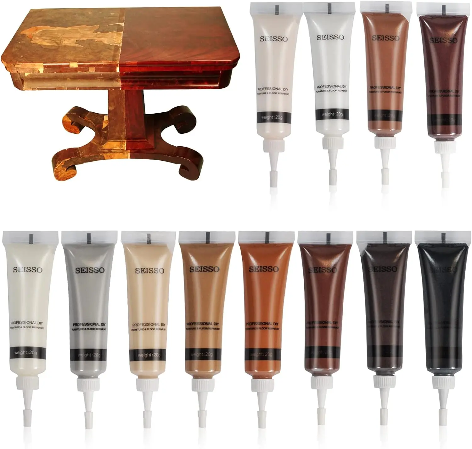 SEISSO Furniture Repair Kit Touch Up Wood Restore Set Filler Furniture Scratch Kit Wood Repair Kit for Scratches, Stains, Scorch, Wooden Floor, Door, Table, Chair