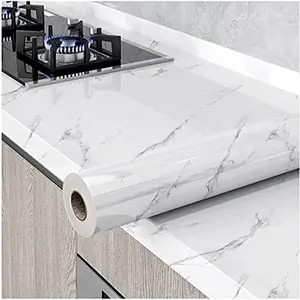Glossy Marble Paper Granite Gray/White Wallpaper Peel and Stick Wallpaper Self Adhesive Removable Wallpapers 15.8″ *118″ Waterproof Countertop Paper for Cabinet Countertop Furniture Kitchen Viny Film
