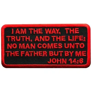John 14:6 Embroidered Christian Bible Patch [Hook Fastener Backing - 4.0 X 2.0 -MJ14]
