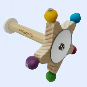 Spinning Starfish Perch & Toy - Whole Starfish Rotates with 5 Colored Rolling Beads & Acrylic Mirror for Small Birds & Animals, Food-Grade Dyed Wooden Perch (5.5’x5.5”x6.5”, Cage Mountable)