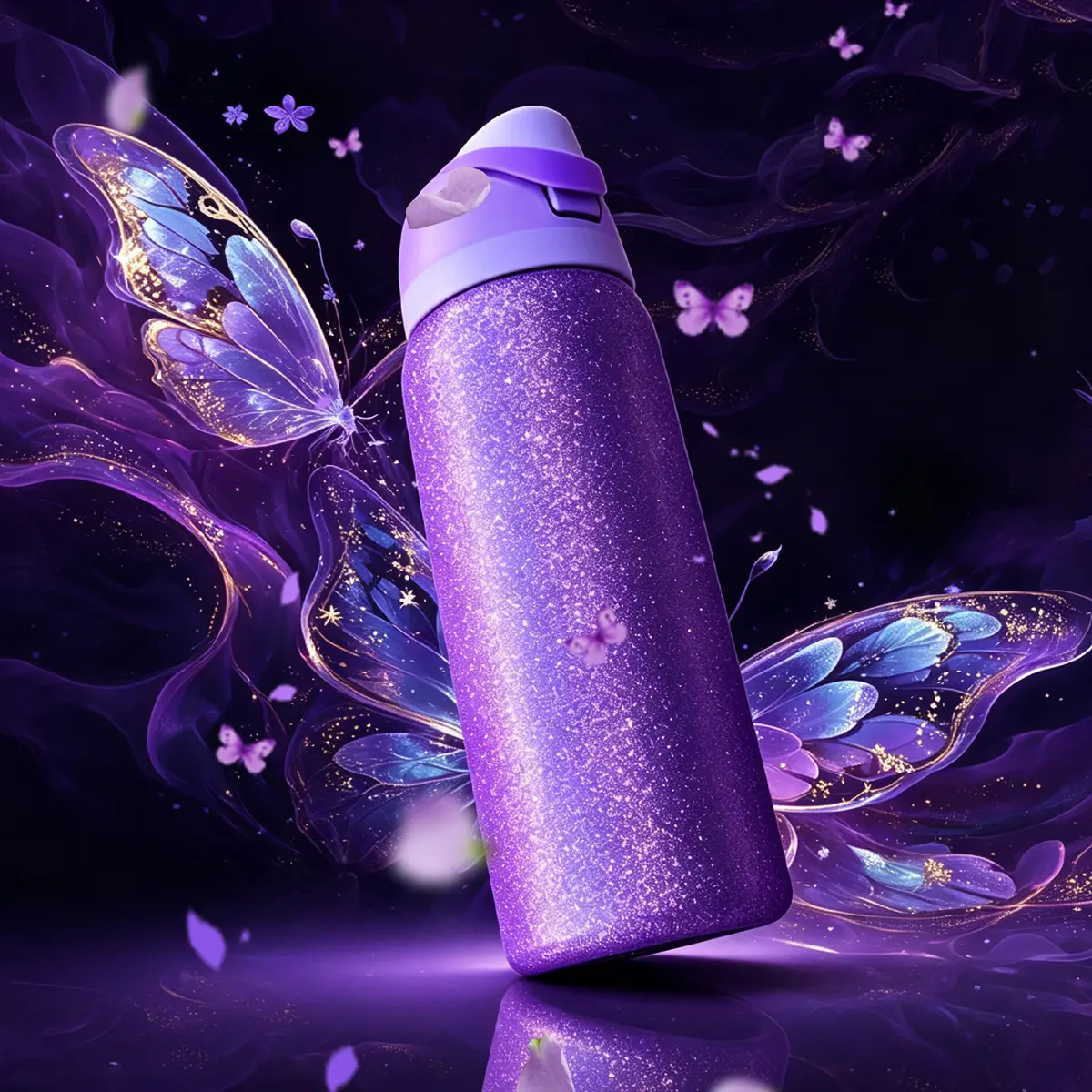 Agestra Purple Personality Stainless Steel Tumbler (500-1,000 ml/32oz), Double-Layer Vacuum Insulated Leak-Proof Cold Beverage Drinkware, ABS Bottle with Handle & Straw Cap, Portable for Office Use