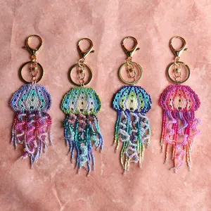 Jellyfish Tassel Keychain Handmade Beaded Pendant Cute Bag Charm for Couples Glass Material Unique Gift Idea