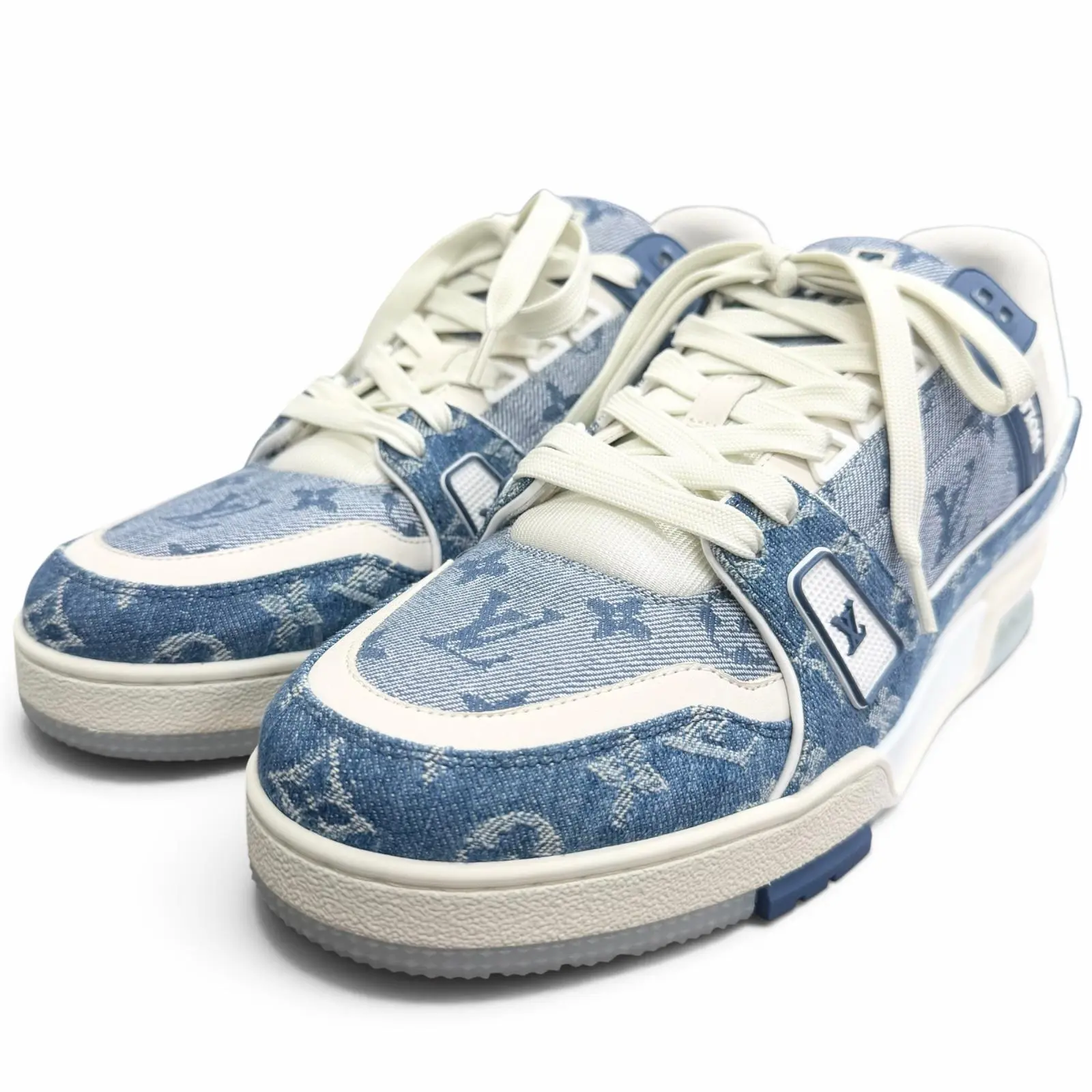 Pre-owned Louis Vuitton Denim Small Leather Goods LV Trainer Monogram Sneakers