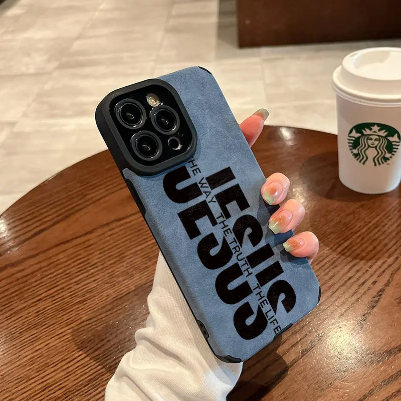 The minimalist Jesus pattern phone case is made of TPU and leather with a delicate touch that is skin friendly like velvet suitable for Apple 17 16 15 14 13 12 11 Pro Max Plus X XS Max