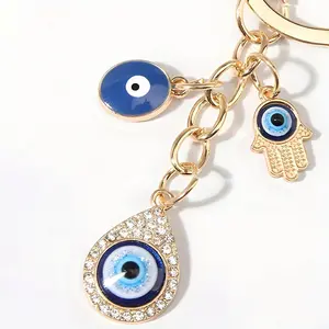 1pc Hamsa Hand & Evil Eye Charm Keychain - Turkish Design with Blue Gemstones, Durable Zinc Alloy Keyring, Charm Decoration Keychains for Women, Fashion Accessory for Keys, Handbags, Keychain Charm Keychains