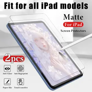 2pcs Matte Tempered Glass Screen Protector for iPad 11th/10th/9th/8th/7th/6th/5th/pro/air/mini, Anti-Glare, Sensitive Touch, Compatible with Apple Pencil