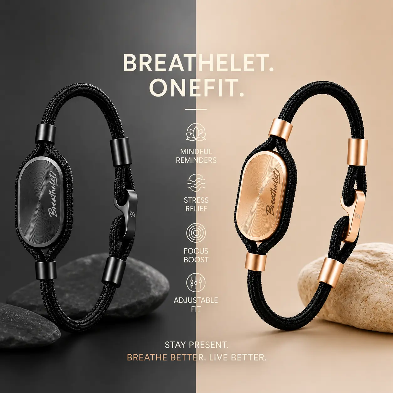 Breathelet OneFit Smart Bracelet for Stress Relief & Focus | Mindfulness Breathing Trainer, Anxiety Relief Wellness Wearable