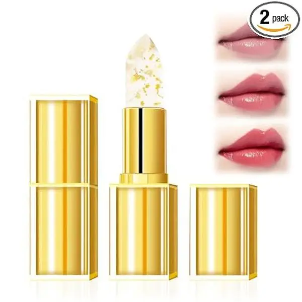 2PCS Kivora Transferproof Color Changing Lipstick, Color Changing Lipstick Gold Foil for Women, Moisturizing Glossy Shine Lip Gloss, Deep Nourishment