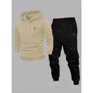Hooded Sweatshirt For Boys In Autumn And Winter, A Complete Set Of Clothes With A Handsome Jacket, Men's Trendy American High Street Printed Drawstring Tops And Trousers Suit