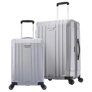 Samsonite New Castle Logo-Striped TSA-Lock Luggage with Zippered Compartments and Spinner Wheels, ABS+PC Suitcase for Men and Women, Silver