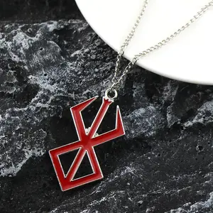 Anime Berserk Red Logo Necklace Keychain Guts Slave Brand Logo Pendants Cosplay Props Gift for Men Women Backpack Jewelry