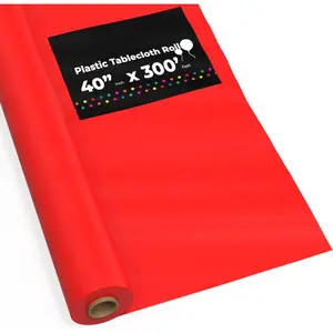 Table Cloth Roll Plastic - Red 40"x 300' , Disposable Tablecloth Rolls to Cover Table, Plastic Tablecloths for Covering Tables