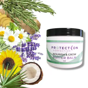 Nourish & Grow Butter Balm with Organic Oils, Herb & Extract Blend with Peppermint & Pumpkin Seed Oil for Healthy Hair, Manageability and Shine