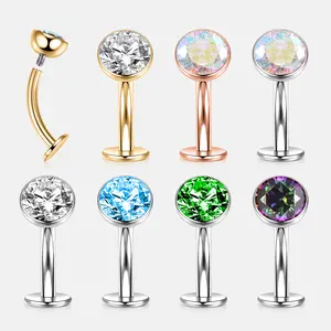 14G Titanium Belly Button Ring,Navel Ring,Multi Colored Gemstones,Body Piercing Jewelry