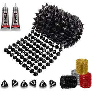 1 Yard Black Spike Stud with Glue, Cone Flatback Plastic Trim Mesh for Crafts Clothing Holloween Party Decoration Costume DIY Crafts