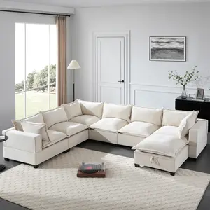 Aobtkel 117.5'' Modular Sectional Sofa with Movable Storage Ottoman, 7 Seat U Shaped Couch, Wide Seat & Free Combination, Oversized Chenille Sofa for Living Room & Apartment,#Summervibes