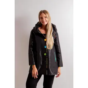 Pleated Black Raincoat w/ Piping