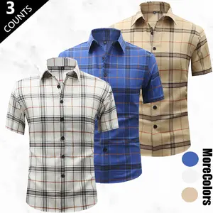 3-Pack Trending Best-Selling Men’s Loose Plaid Short-Sleeve Shirts — versatile casual style for any occasion; soft cotton fabric that is skin-friendly, breathable, and prevents sweat buildup; classic notched collar and button front for easy wear; tailored
