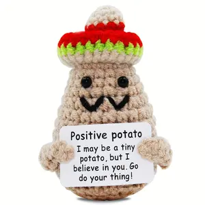 Positive Potato Crochet Doll, Cute Handmade Knitted Positive Potato Doll with Positive Card, Creative Gift for Birthday, Decoration
