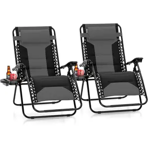 Sophia & William Oversized XL Zero Gravity Recliner Chair Set of 2 Padded, Folding Reclining Lounge Chair with Wide Armrest and Cup Holder, Support 400 LBS, Black