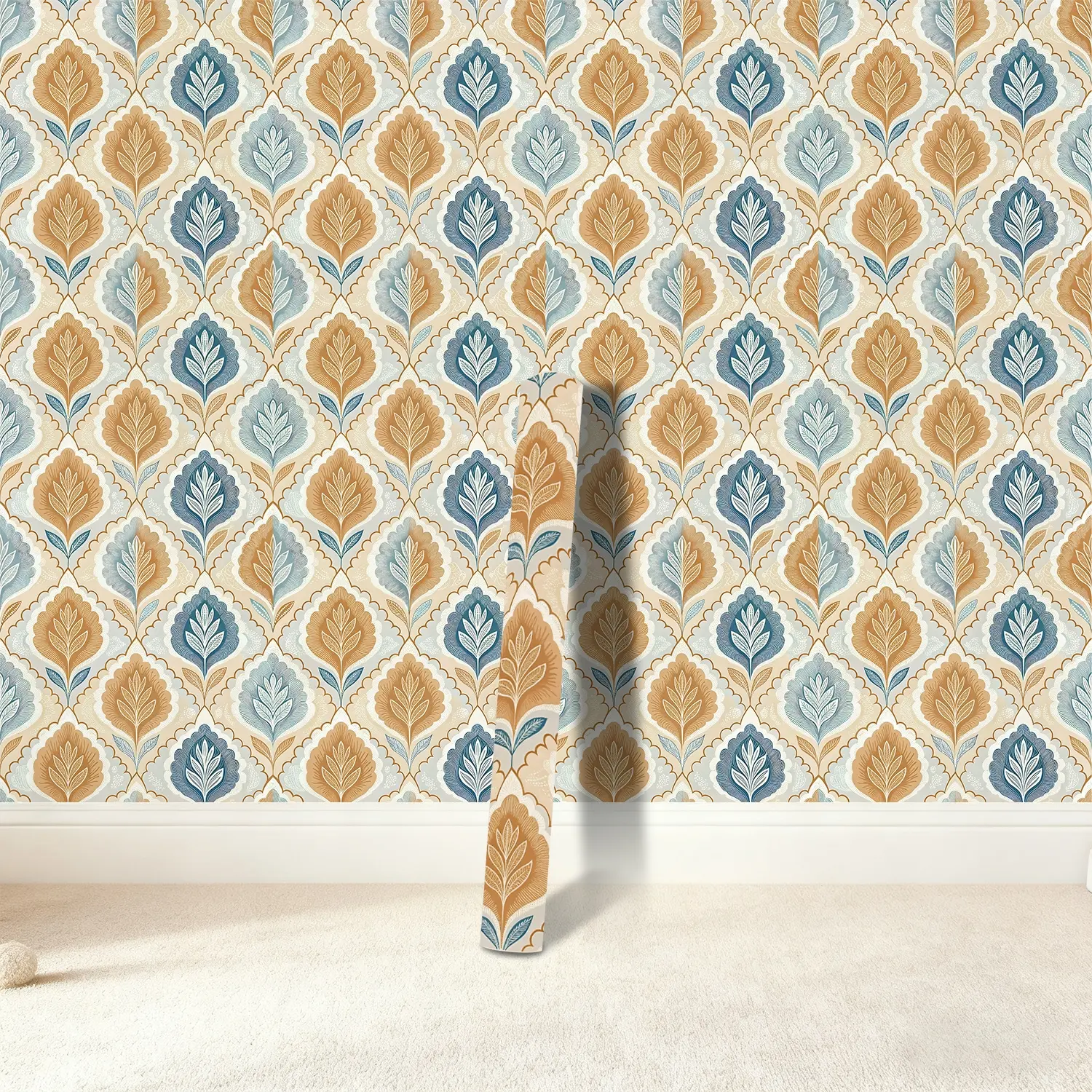 Boho Blue Floral Self-Adhesive Decorative Wallpaper Roll, Peel And Stick Wallpaper Boho, Waterproof Moisture-Proof Anti-Static Wall Sticker for Bedroom Living Room