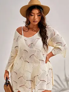 Plus Size Knitted Beach Cover Up, Lightweight Sleeveless Swimwear Tunic for Summer Vacation