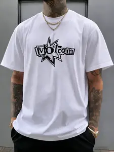 Men's Volcom Star Logo Animal Print Loose Fit Short Sleeve Casual Skateboard Tee, Street Style Half Sleeve T-Shirt