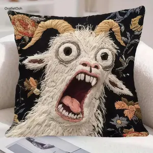 Screaming Goat Throw Pillow Cover, Fun Novelty Decorative Pillowcase, Cute Animal Design for Sofa, Bedroom, Living Room & Car, Trendy Modern Home Aesthetic Decor