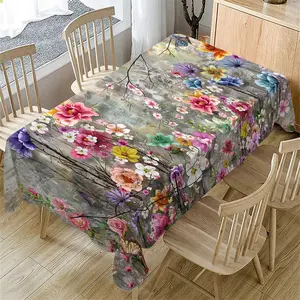 Floral Pattern Tablecloth, Rectangular Tablecloth, Decorative Tablecloth for Home Kitchen Dining Room, Table Decoration Supplies for Wedding Party, Picnic Table Cover