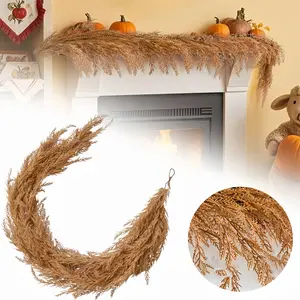6ft Spooky Halloween Garland, 70.9in Halloween Wreath, Autumn Horsetail Grass Rattan Artificial Vines, Home Decoration, Indoor Halloween Decorations