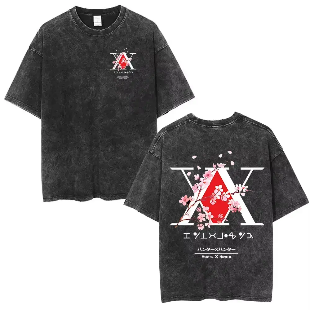 valentine shirts Vintage Washed Anime Hunter X Hunter T Shirts Spider 8Phantom Troupe Hisoka Chrollo Short Sleeve T-shirt Men Women Summer T-shirt
