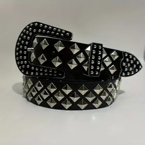 Men'S Waist Belt Featuring a Universal Punk Design, Adorned with Studs in Classic Black, Perfect for a Casual And Trendy Punk Look