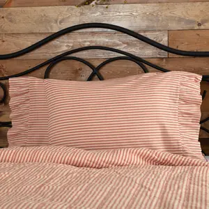 Farmstead Red and Tan Ticking Stripe Pillow Cases