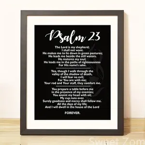 Psalm 23 Bible Verse Wall Decoration Bible Verse Poster Bedroom Artistic Decorative Painting Home Kitchen Office Wall Decoration Black 20.32* 25.4cm 2D Flat Perfect for Room Decoration