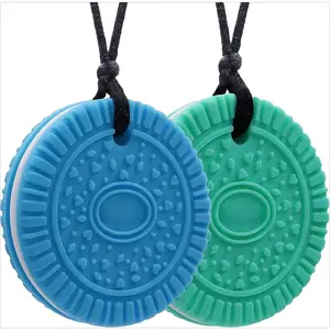 FN2 Chew Necklaces for Sensory Kids and Adults, 2 Pack Silicone Chewy Necklace for Boys and Girls with Chewing, Autism, ADHD, SPD, Oral Motor Anxiety Pendant for Adults Anxiety Necklace