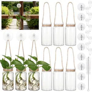 9 Sets Window Propagation Stations 3.54'' Propagation Vases with Suction Cup & Traceless Nail, Propagated Plant Holder Wall Jars for Office Home Decoration Lover Gift