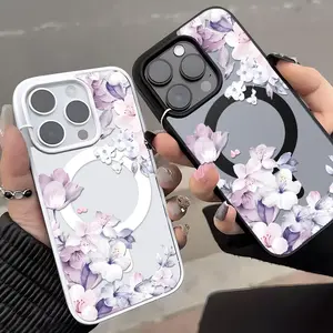 Purple pink flower cluster pattern, anti drop and anti slip support MagSafe charging phone protective case, suitable for iPhone 17, 16, 15, 14, 13, 12, 11 XS X and other series models, can be given as a gift to friends or family